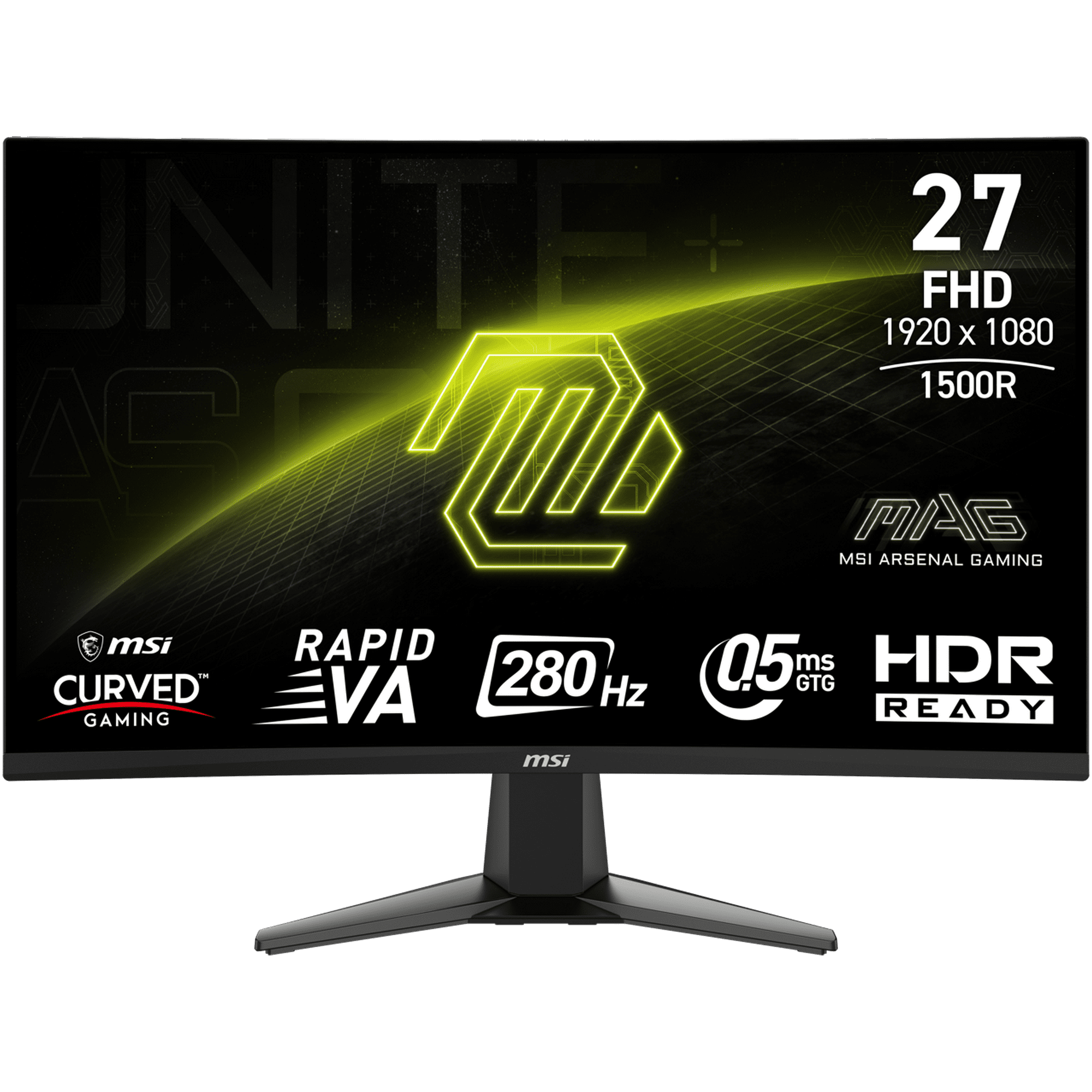 MSI MAG 276CXF 27 inch Curved display monitor 280Hz - 27" Viewable - Rapid Vertical Alignment (VA) - LED Backlight - 1920 x 1080 - 16.7 Million Colors - Adaptive Sync - 300 Nit - 0.50 ms - 280 Hz R...