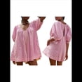thumbnail image 2 of Mono de Rayas Extragrande para Mujer, Vestido Corto, Mono, Ropa de Playa para Vacaciones con Bolsillos. Rosa L, 2 of 8
