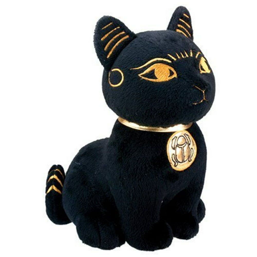 Large Size 8.5" Egyptian Bast Plush. Black & Golden Bastet Cat Stuffed