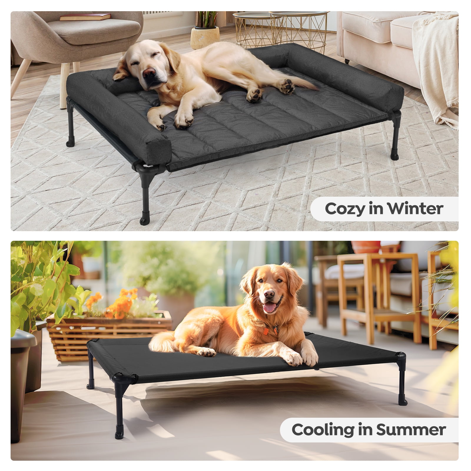 Veehoo Cooling Elevated Dog Bed + Waterproof Removable Pillow-Top Mat, Dog Sofa Bed, Large, Black
