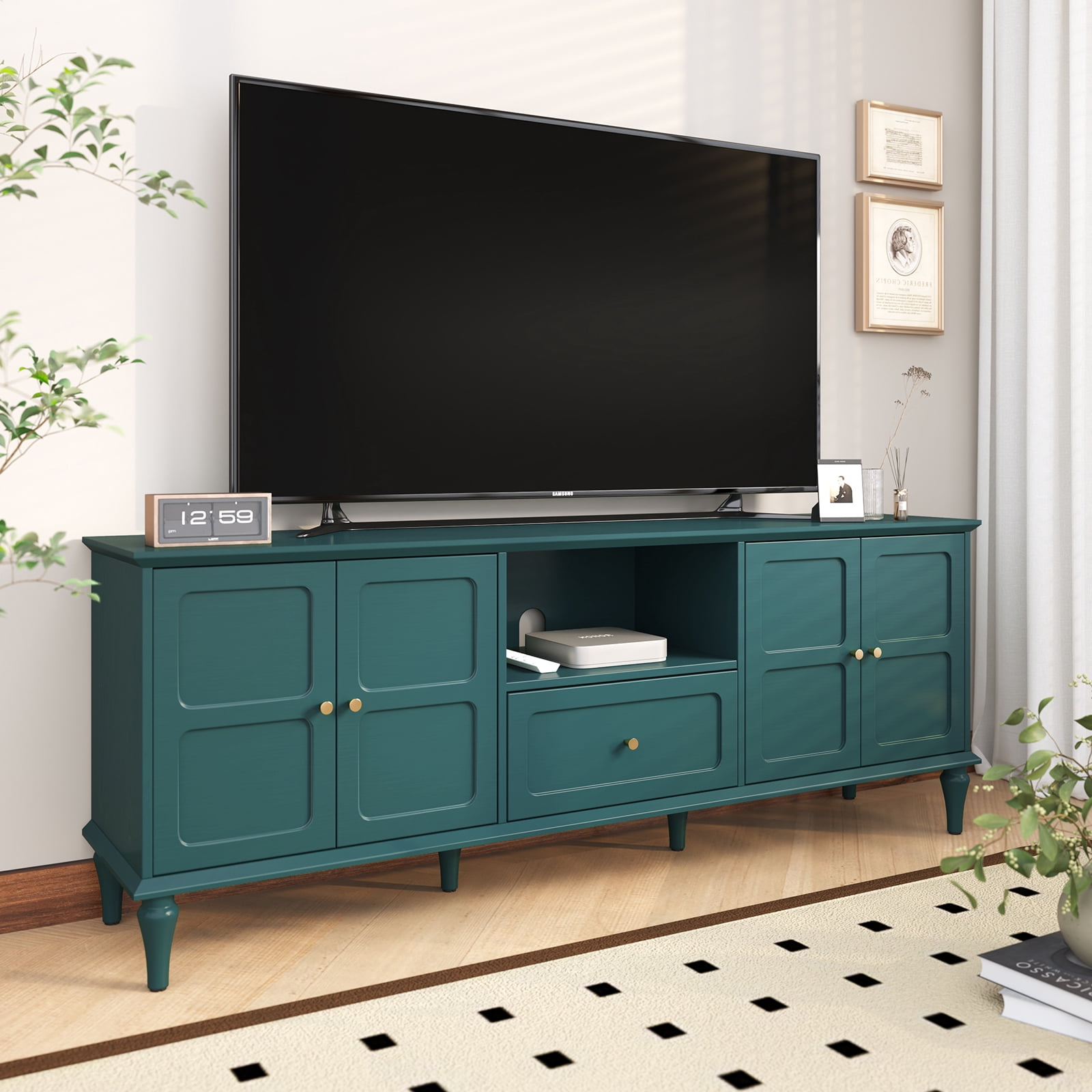 HLR Mid Century 67" TV Stand, for TVs up to 75", Living Room Entertainment Center with 4 Door Storage Cabinet, Green
