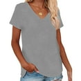 thumbnail image 4 of Womens Fashion Summer Tops 2025 Plus Size Casual V-neck Solid Short-sleeved T-shirt Top, 4 of 6