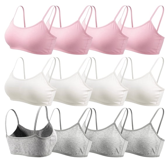 12 Pack Big Girls Pink Bras for Teen Girl White Juniors Training Bra Size 8-12T