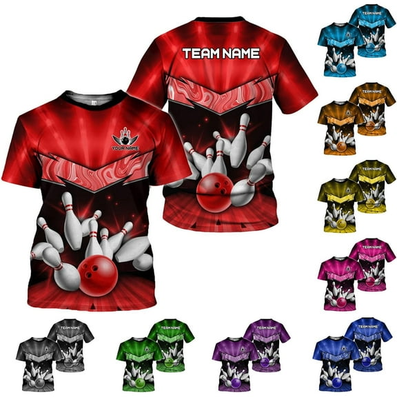Custom Bowling Shirts, Personalized Name Bowling Shirts Unisex, Bowling Jerseys for Men & Women, Team Bowling Shirt Gift (Red, S)