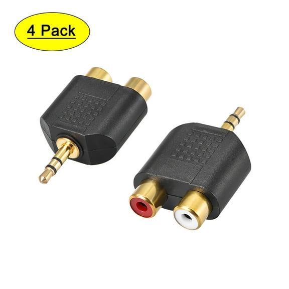3.5mm Male to 2 RCA Female Connector Splitter Adapter Coupler Black 4Pcs for Stereo Audio Video Cable Convert