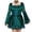 Green, variant on Women's Gothic Vampire Devil Velvet Lace Dress Square Neck Bell Sleeve Mini Dress with Lace Up Front for Halloween Dark Costume Party Black S