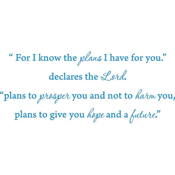 Blue 22" x 9" Blue 22" x 9" "For I know the plans i have for you," declares the Lord..... Vinyl Wall Art Home Decor Decal Sticker