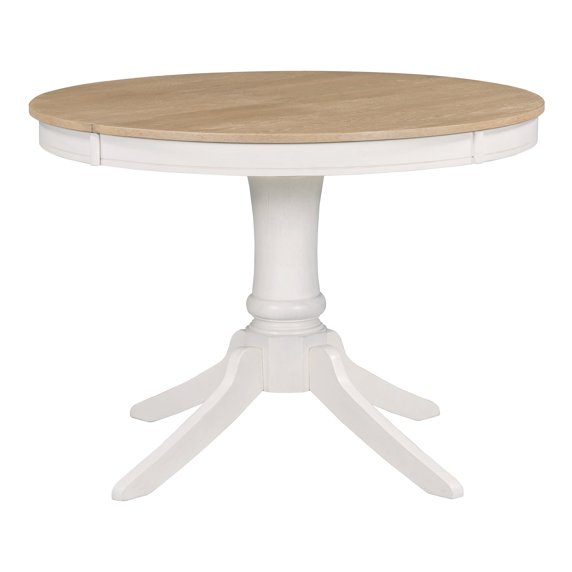 MAYEERTY 5-Piece Retro Functional Dining Table Set Wood Round Extendable Dining Table and 4 Upholstered Dining Chairs (Off White)