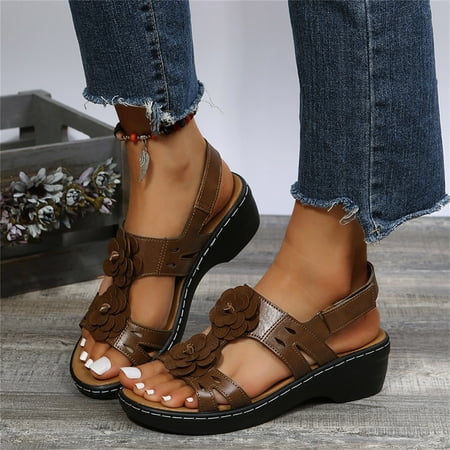 

MIASHUI shoes for women Ladies Summer Fashion Multicolor Flower Round Toe Hook&Loop Platform Sandals