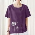 thumbnail image 6 of QUNYINEY Casual Womens Shirts Floral Short Sleeve Crew Neck Tops Linen Button Loose Pullover Shirts, 6 of 7