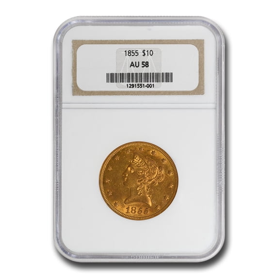 1855 $10 Liberty Gold Eagle AU-58 NGC