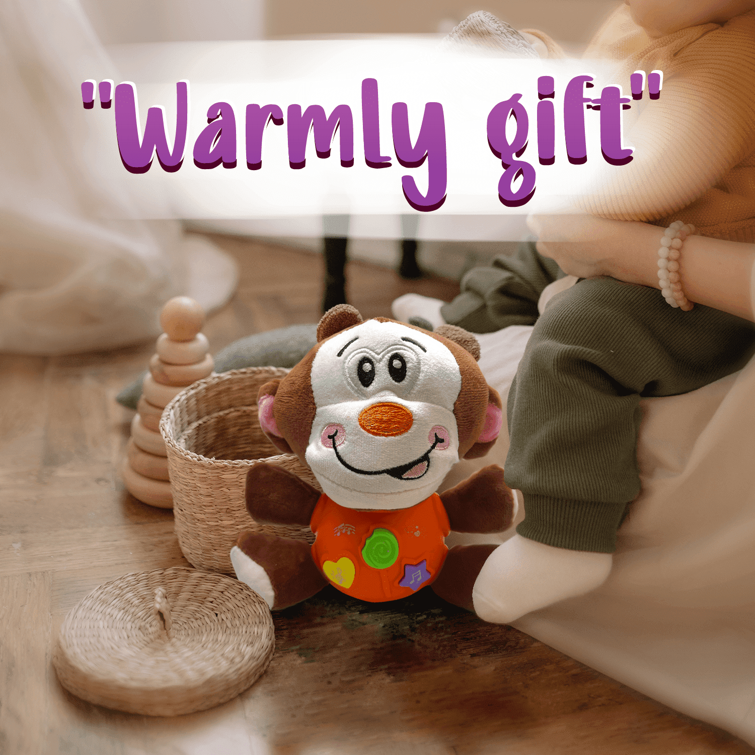 Plush Monkey Music Baby Toys 0 3 6 9 12 Months, Soft Aminal Light Up Stuffed Baby Toys Newborn Baby Musical Toys for Infant Babies Boys & Girls Toddlers 0 to 36 Months