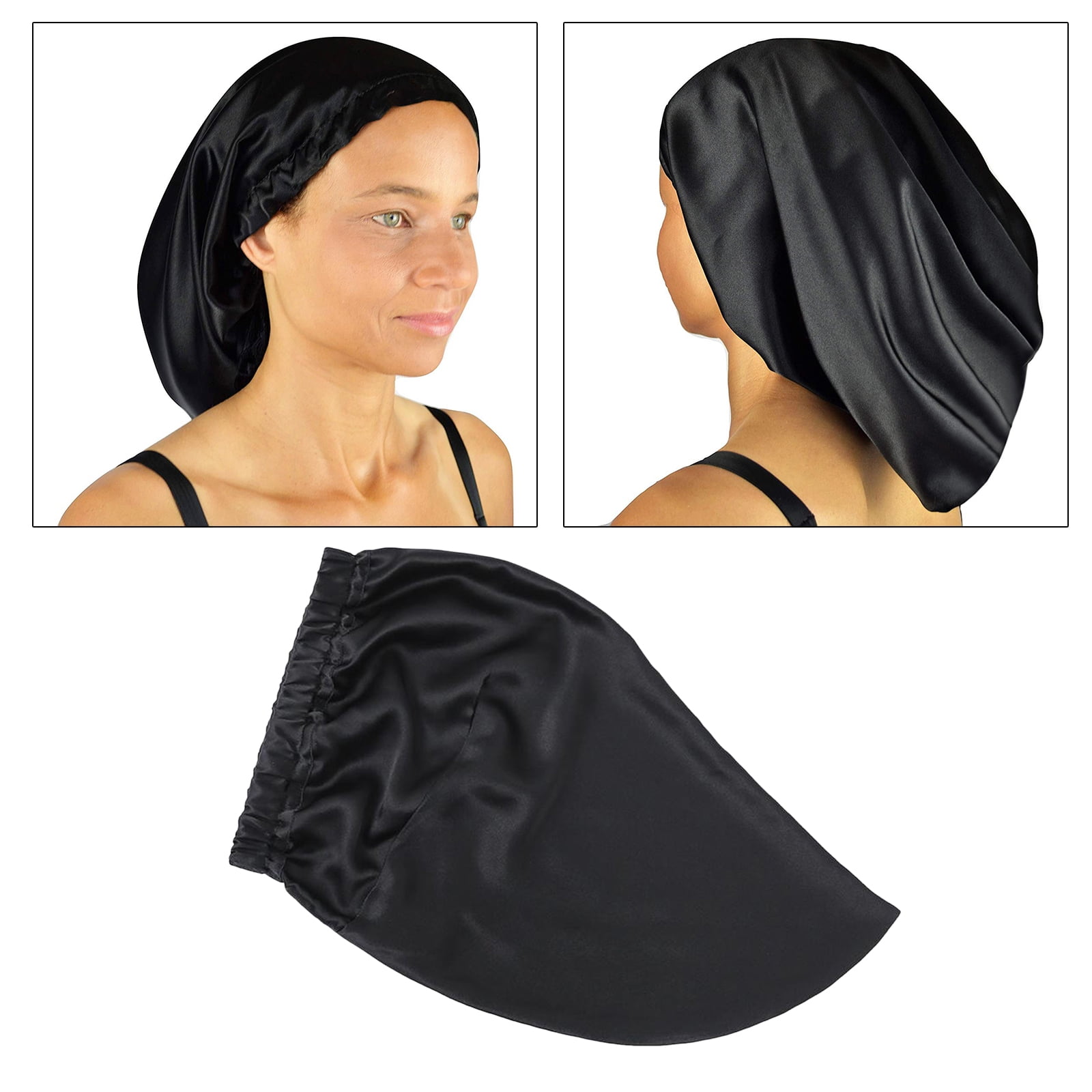 FVDPWYE Women Silk Hats Hair Wrap Night Sleeping Hair Care Soft Bonnet Hat Black