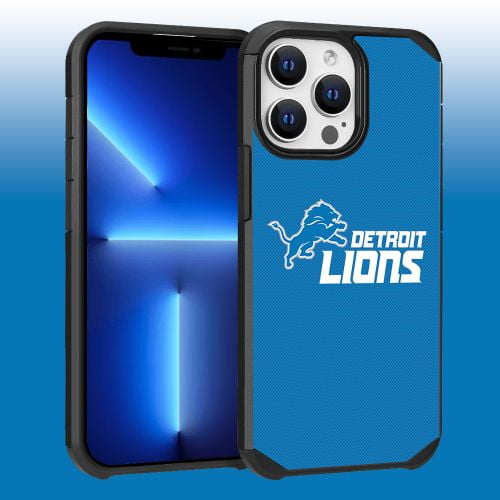 Apple iPhone 13 Pro Max (6.7) - NFL Licensed Detroit Lions Team Logo on Blue Textured Dual Layer Case