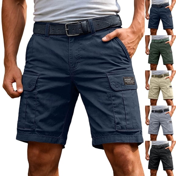 Slim Shorts for Men Solid Color Multi Pocket Workwear Five Quarter Pants Outdoor Casual Fashion Shorts Men's Breathable Athletic Shorts