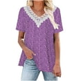 thumbnail image 7 of Zpanxa Summer Tops for Women 2023 Trendy Casual Cap Sleeve Lace Stitching T Shirts Blouse, Loose V Neck Short Sleeve Tee Shirts, Cute Floral Print Boho Summer Tops Purple L, 7 of 7