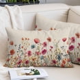 thumbnail image 2 of Pink Orange Teal Spring Floral Pillow Covers 12"x20", Watercolor Botanical Summer Flowers Soft Brushed Breathable Throw Pillow Covers, Pillowcase with Zipper for Couch Sofa Bedroom Living Room, 2 of 9