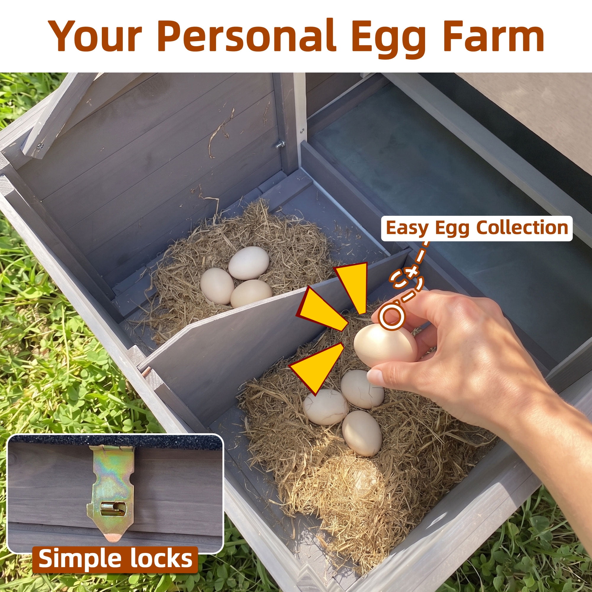 Backyard Chicken Coop with Nesting Box, Weather Resistant Wooden Hen House, Walk-In Run Options, Fits 2-6 Chickens, Gray Coop with Run