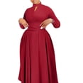 thumbnail image 3 of Women's Elegant Mock Neck A Line Ruffle Party Mini Dress A-line Pleated Dress, 3 of 8