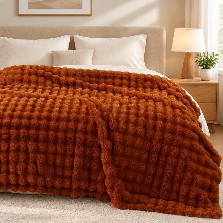 Pelt Throwing Soft Bubble Faux Fur Throw Blanket, 50