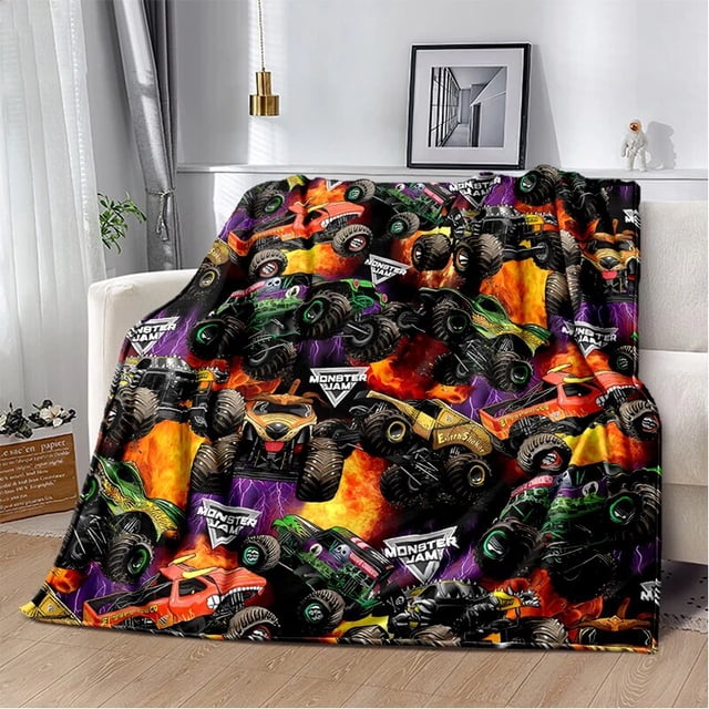 Manta de franela de dibujos animados para niños, manta cálida y súper suave para cama de viaje, sofá, cama, regalos, Monster Truck