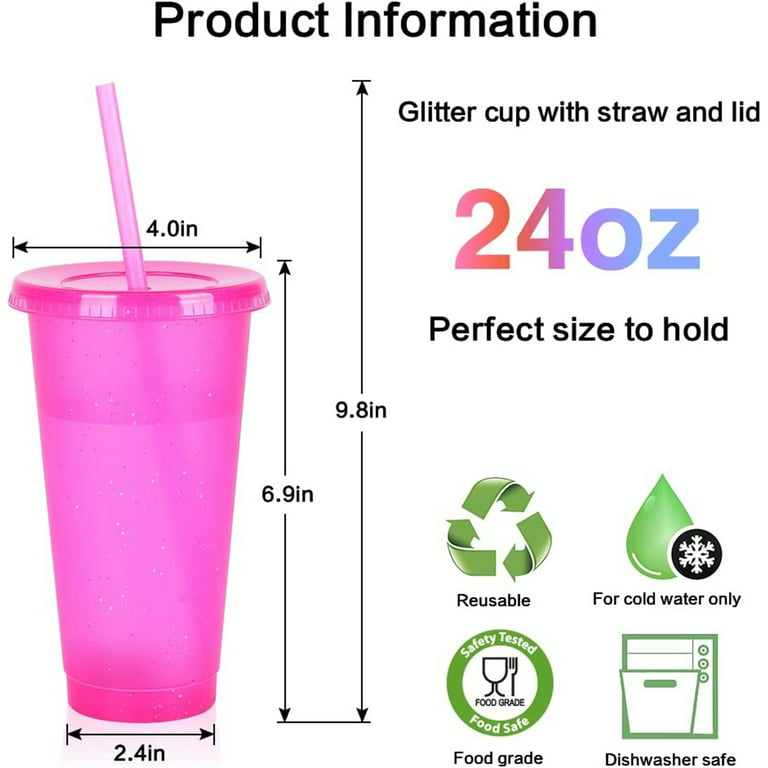 Cups with Lids and Straws for Adults - 6 Glitter Reusable Cups with Lids  and Straws, 24 oz Iced Coffee & Bulk Party Tumblers, Plastic Tumbler with  Lid and Straw for Smoothie,For