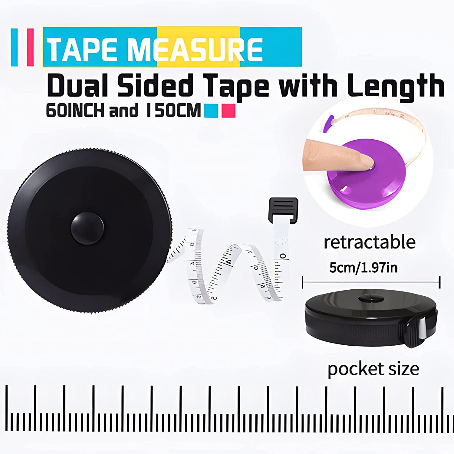  Sewing Tape Measure, Retractable Measuring Tape for Body  Measurements Small Fabric Tape Measure Cloth Measuring Tape for Craft  Pocket Kid Size Waist, 60 Inch 1.5 Meter (80 Pcs, Black) : Arts