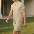 thumbnail image 6 of Yievot Mens Pajama Sets Ribbed Sleepwear Lapel Short Sleeve Button Down Shirts and Drawstring Shorts Pajamas Loungewear 2 Piece Pj Set, 6 of 9