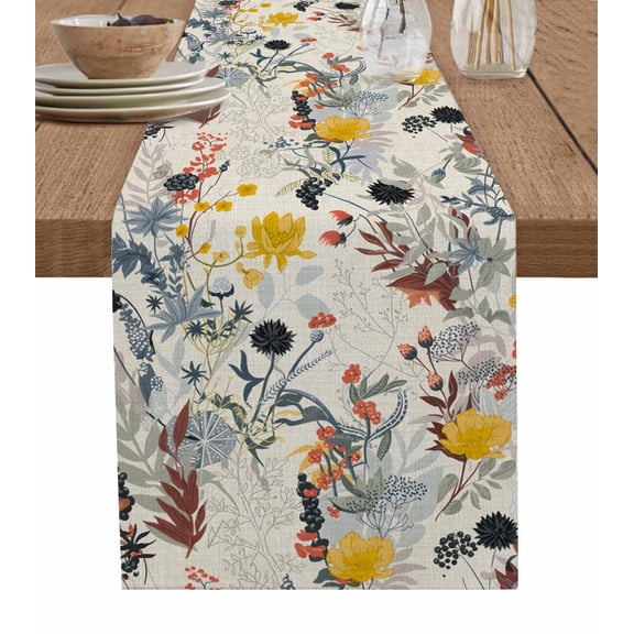 ERUNPONLY Farmhouse Flowers Table Runner - 70 Inch Long Vintage Pastoral Botanical Floral Cotton and Linen Blended Dress Scarves Farmhouse Table Runner for Kitchen Dining, Coffee Table, 13"x70"