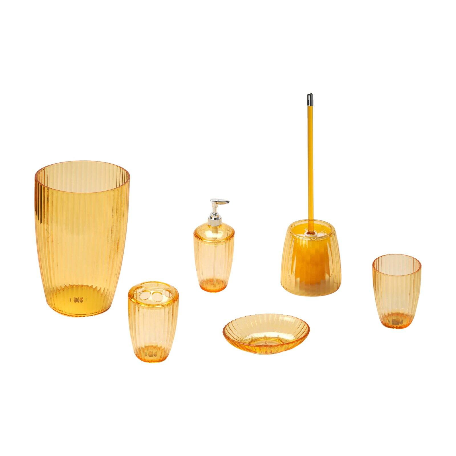 Orange, Ribbed 5 Piece Acrylic Bath Accessory Set