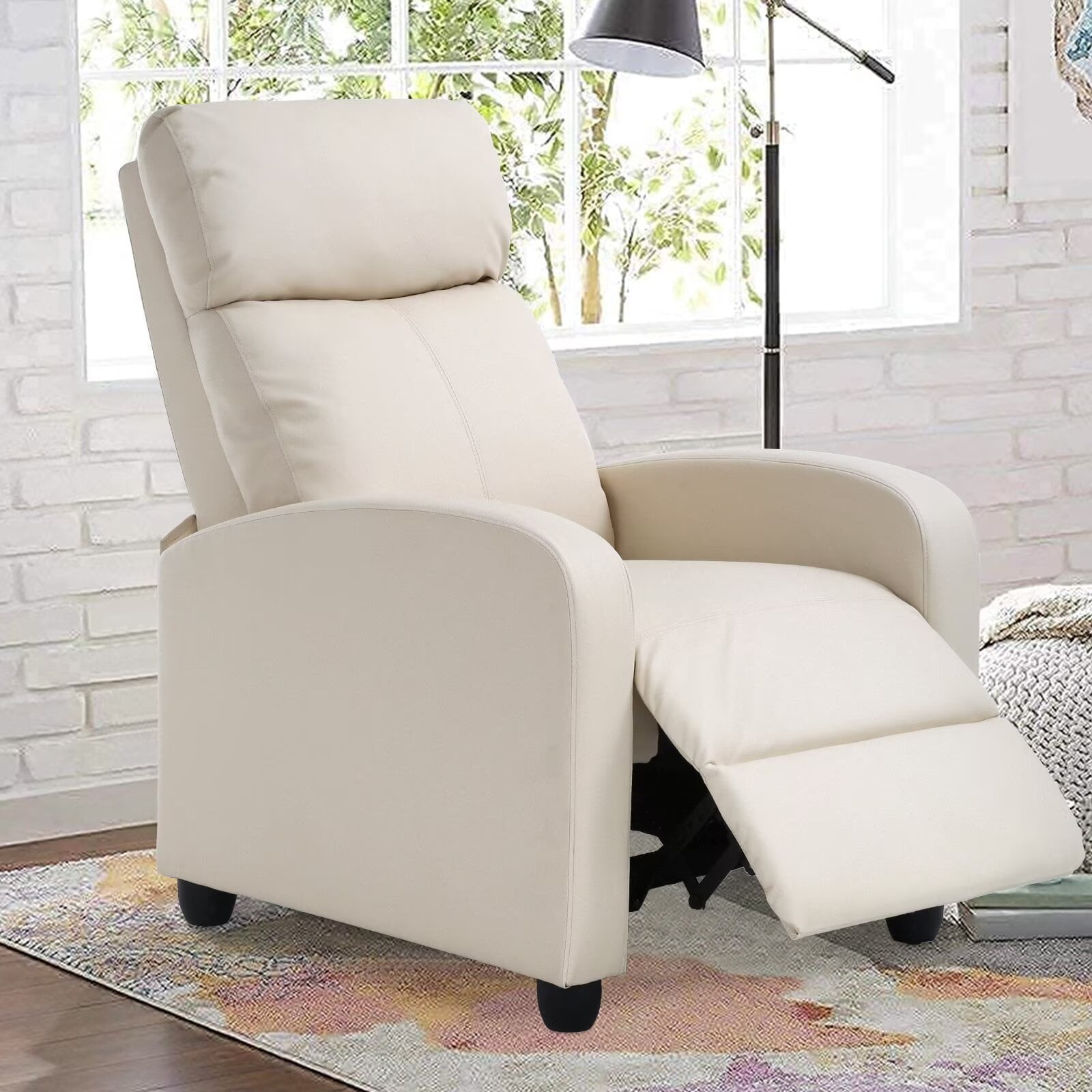 YRLLENSDAN Fabric Recliner Chair for Living Room Home Theater Seating, Adjustable Single Sofa for Adults, Reading Chair with Padded Seat Backrest and Footrest, Beige
