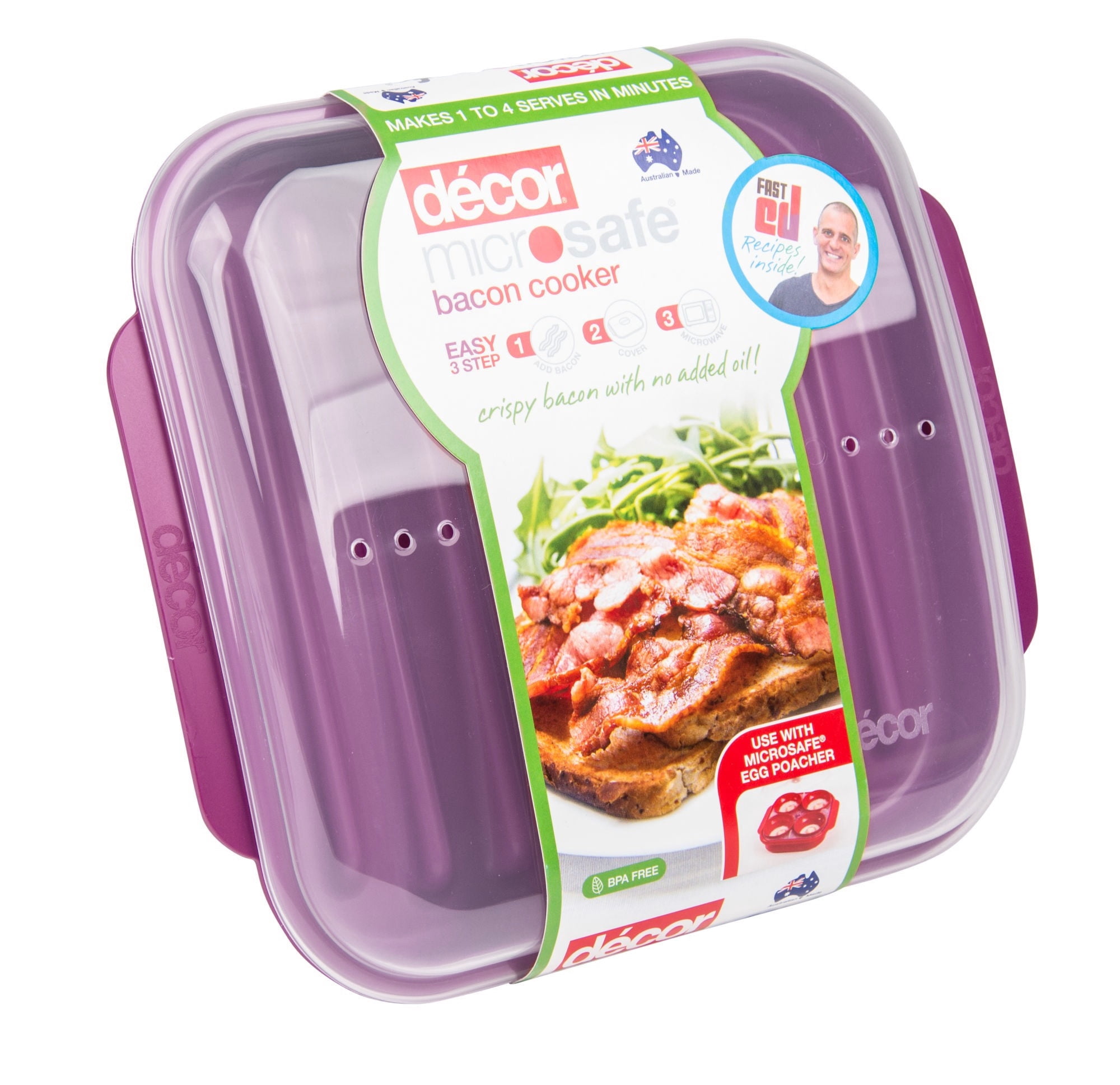 Decor Microsafe Bacon Cooker & Steam Egg Poacher Microwave Cooking Set, Purple