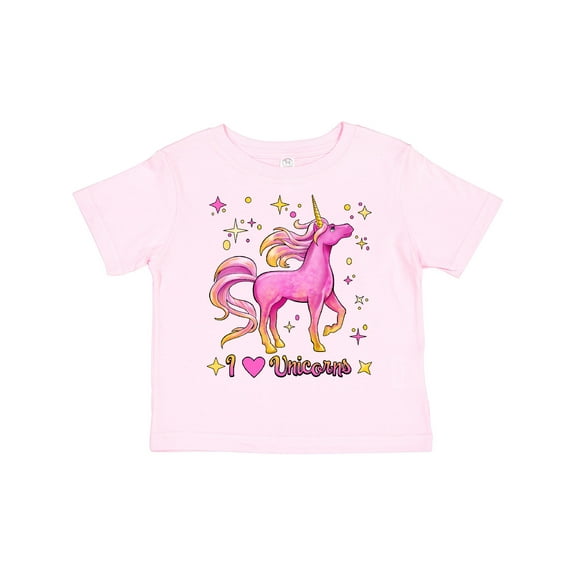 Inktastic I Love Unicorns- Pink and Yellow Boys or Girls Toddler T-Shirt