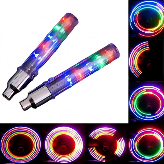 MELIVO Bicycle Lights Waterproof 5-LED Valve Cap Light with Batteries Included, Multicolor (2 Pack)