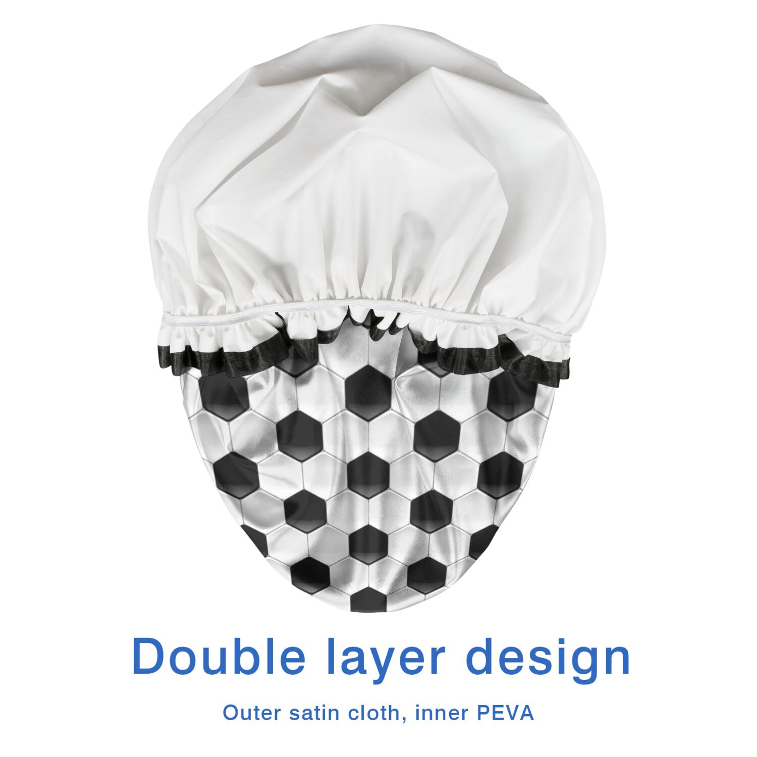 Shower Caps,Black White Soccer Pattern Waterproof Shower Cap for Women 4 Pieces,Double Reusable Hair Cover for Shower PEVA Elastic Stretch Hem