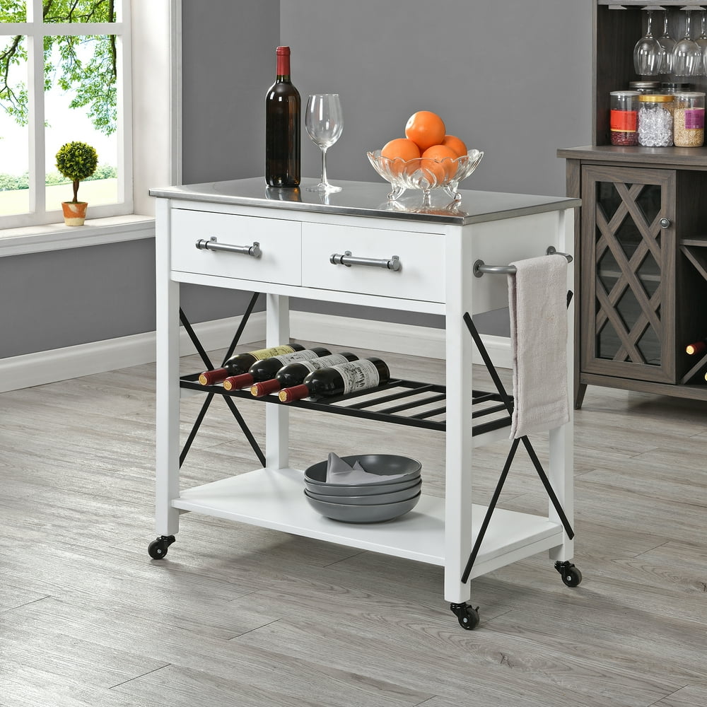 FirsTime & Co. White Steel Aurora Farmhouse Kitchen Cart