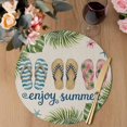 thumbnail image 3 of Summer Slippers Round 13 Inch Placemats Set of 2, Tropical Botanical Palm Leaves Rustic HeatResistant Non Slip Place Mats for Dining Table, Wipeable Braided Kitchen Table Mats for Housewarming, 3 of 9