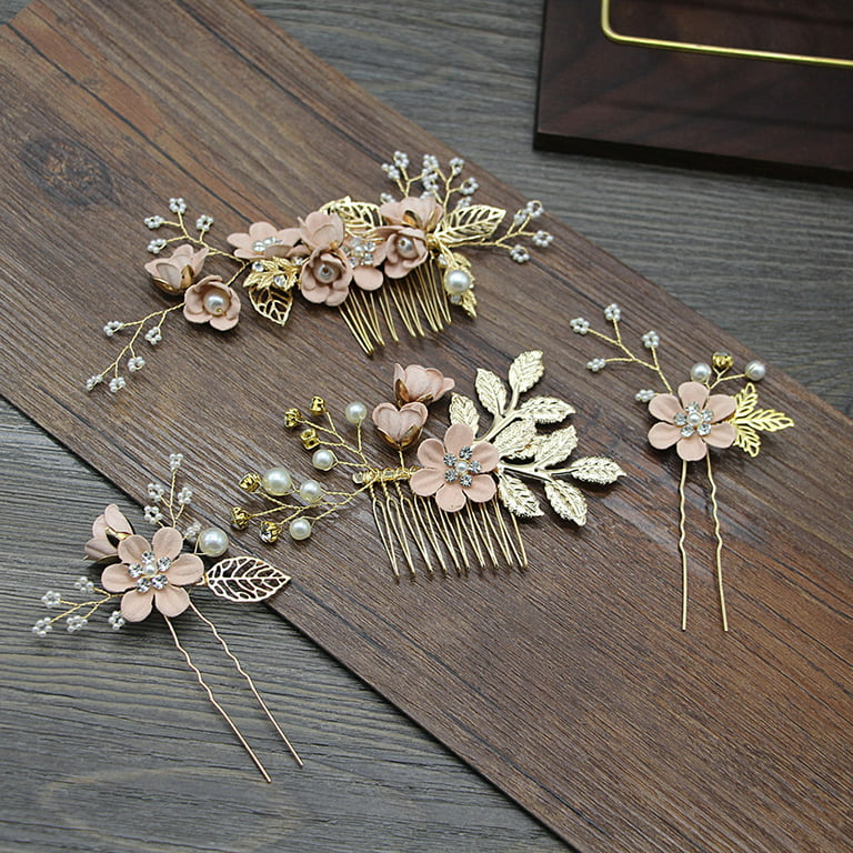 Elegant Pearl Floral Crystal Brooch Pin Set for Wedding Bridal