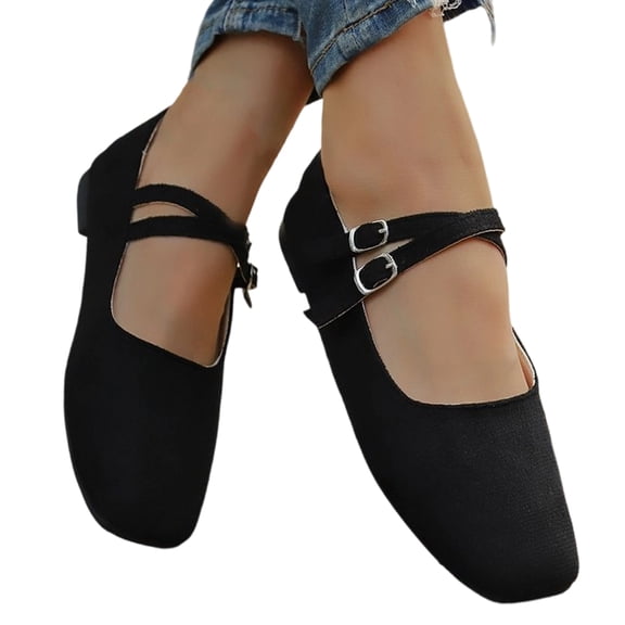 Flats for Women Dressy Square Toe Ankle Strap Mary Jane Shoes Casual Slip On Flats Comfortable Ballet Flats 43