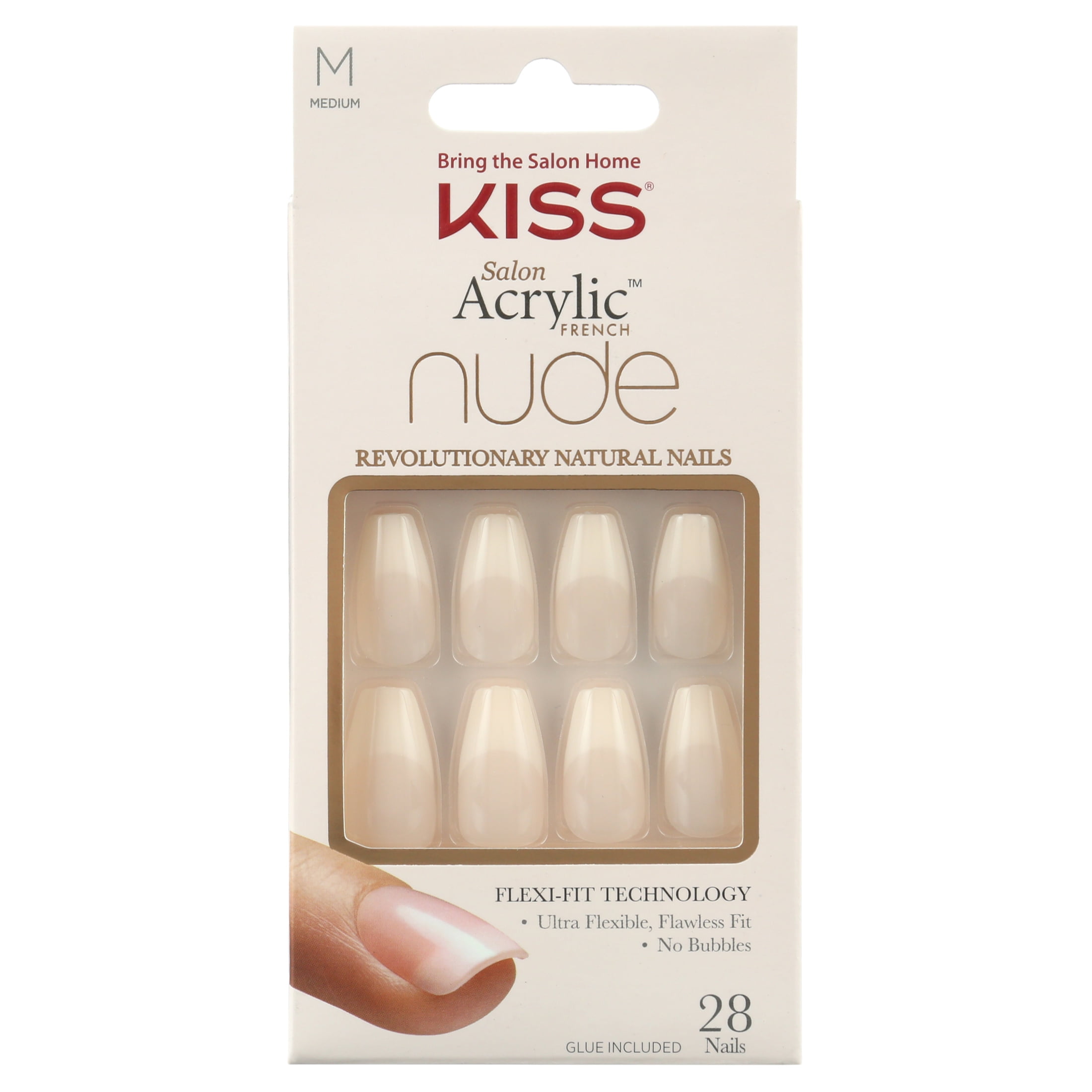 KISS Salon Acrylic French Nail Manicure Set, Medium Length, Square, “ Leilani”, 28 Nails