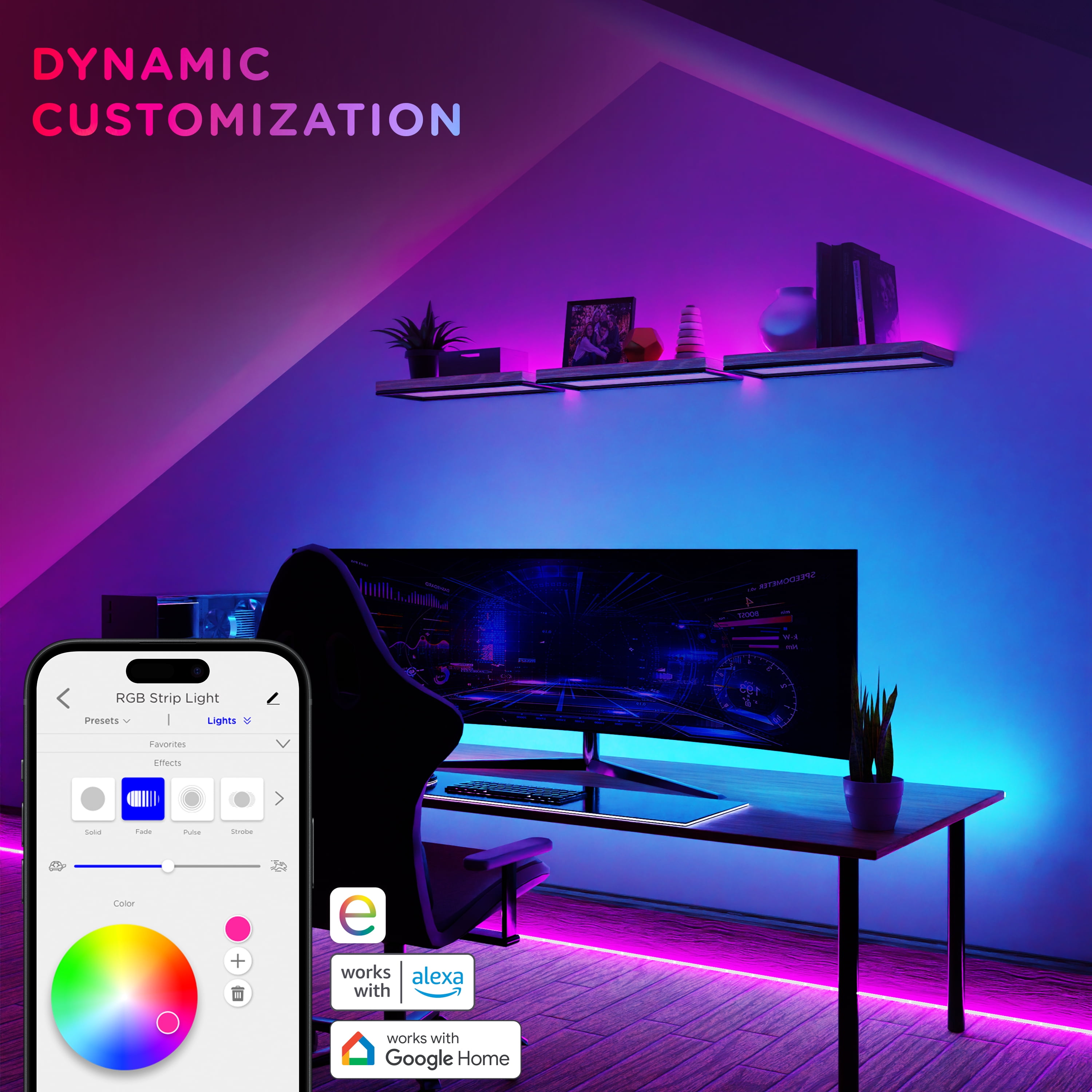Enbrighten Vibe 50’ Smart LED Light Strip, App & Remote Control, RGB Color Changing