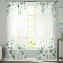 Sheer Curtains 108 inches Long, Eucalyptus Leaves Green Plant Farmhouse Countryside Style Sheer Window Curtains Rod Pocket Voile Drapes for Bedroom Living Room, 52"W x 108"L 2 Panels