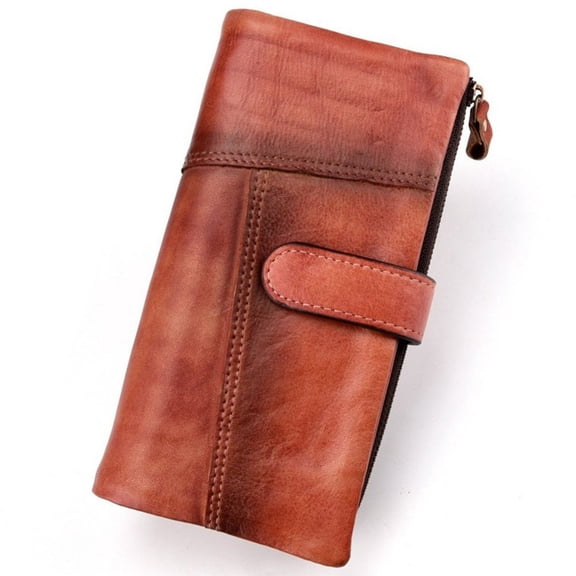 Leather Long Wallet for Women Vintage Checkbook Wallets with RFID Blocking Card Holder