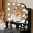 thumbnail image 2 of Pipleo 26.4" Small Makeup Vanity Set with Mirror and Lights, Modern Vanity Desk with Bench and Power Outlets, 2 of 7