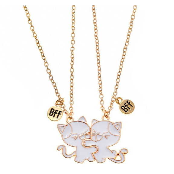 Set of 2 Cats Pendant Necklaces Chain Necklaces Friendship Necklaces Alloy Texture Couples Necklace Set for Friend