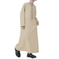 thumbnail image 5 of Otqutp Boys Arab Thobe Muslim Kaftan Kids 𝗜slamic Clothing Ethnic Trim Ramadan Prayer Clothing Long Sleeve Arabic Robe Dress, 5 of 7