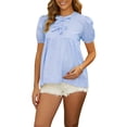 thumbnail image 4 of INSPIRE CHIC Women's Cute Striped Maternity Top 100% Cotton Bow Candy Color Lace-up Babydoll Blouse for Pregnancy M Blue, 4 of 6