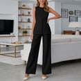 thumbnail image 5 of Sleeveless Crew Neck Vest and Wide Leg Pants Two Piece Outfit Women Summer Solid Color Business Casual Work Black XXL, 5 of 6