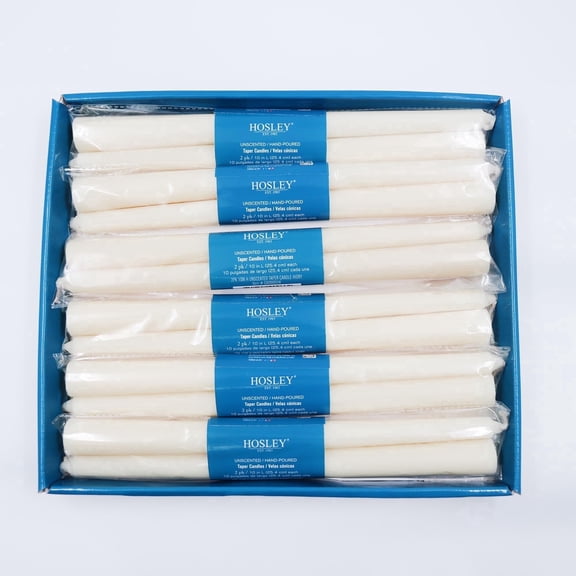 Hosley 10 Inch White Taper Candles, 12 Pack, Unscented Dinner Candles for Weddings, Home Decor and Table Settings