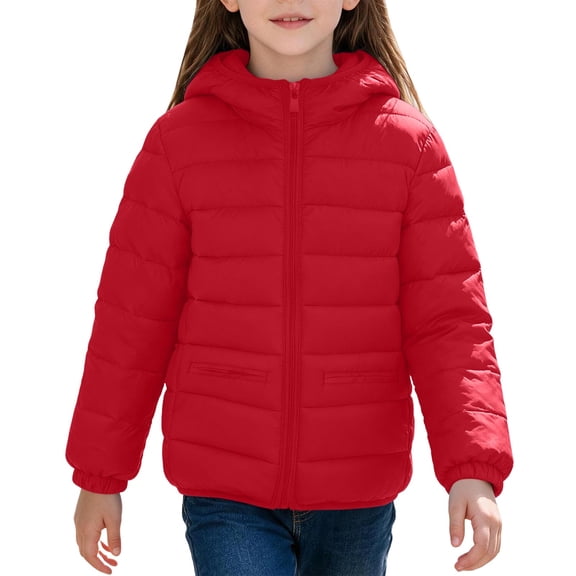 Horkkom Boys Winter Coat Girls Zip Up Solid Color Hooded Jackets Lightweight Warm Quilted Jacket with Pockets 5 Years